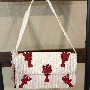 Viral Lobster Beaded Bag Shoulder Bag Made in India White & Red Lobster NWT
